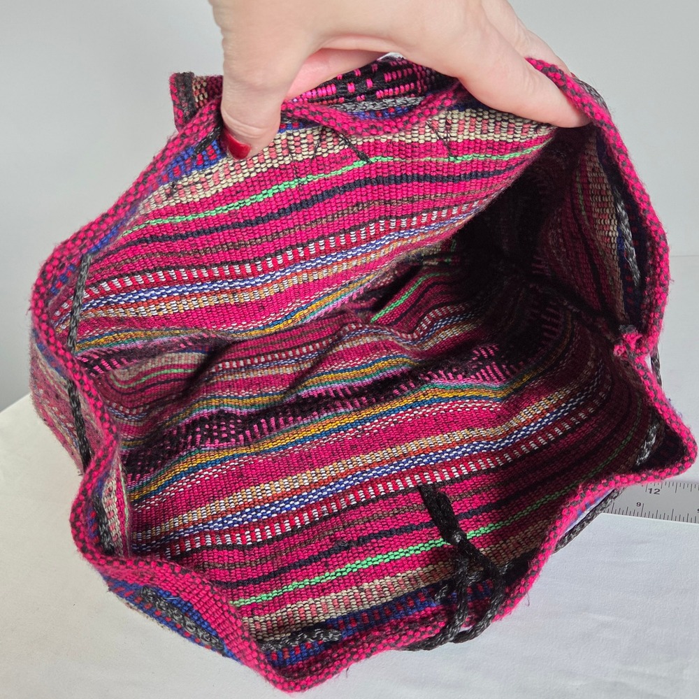 Artesanias MR Pinzon Woven Boho Backpack Pink Multi Stripe Drawstring Bag - Picture 4 of 7